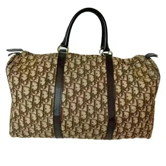 VINTAGE 1970s DIOR large Boston travel bag monogram cloth duffle brown - Picture 2 of 15